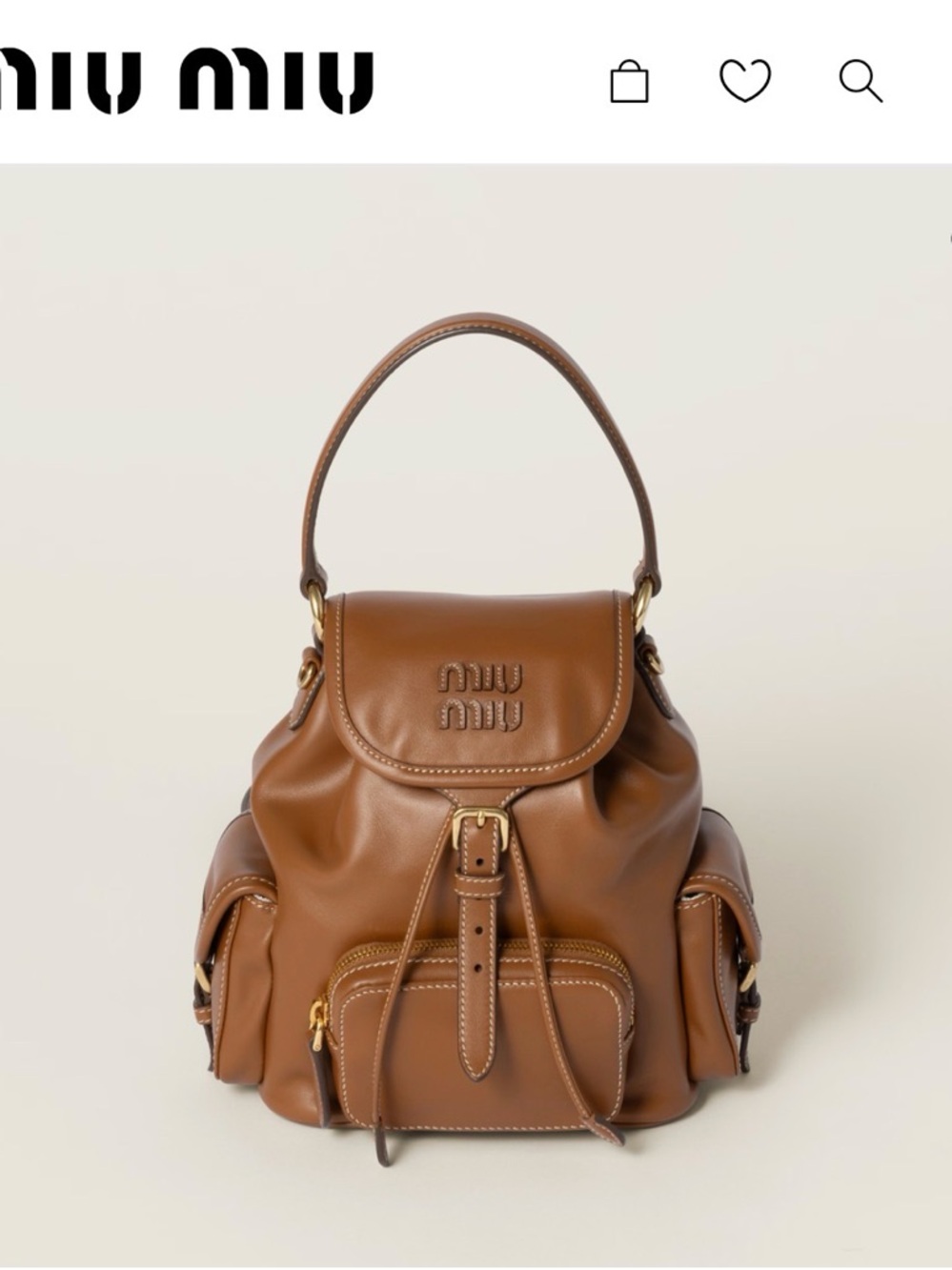 Miu Miu Caramel Brown Leather Backpack - Picture 2 of 4